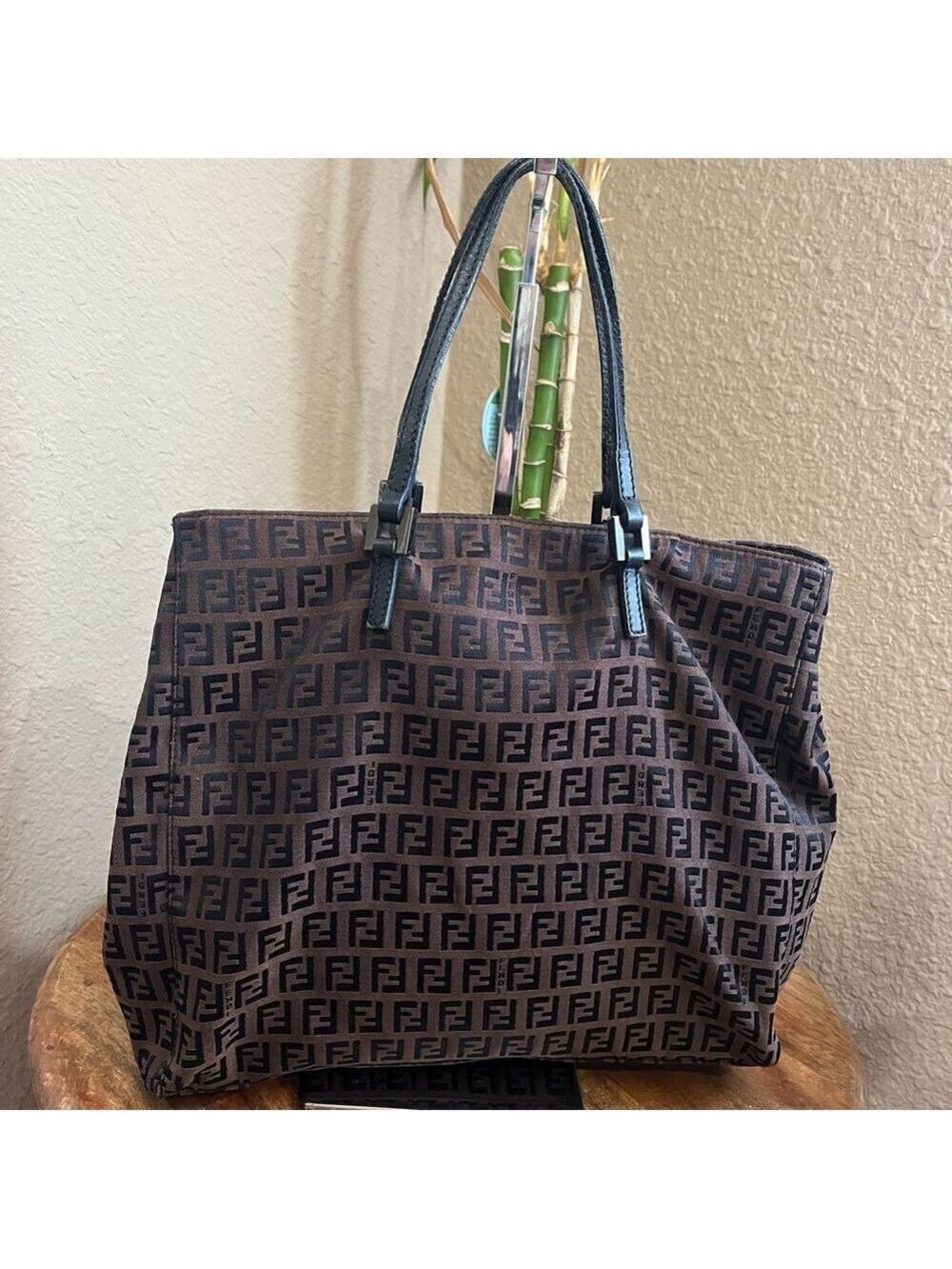 FENDI ZUCCHINO BROWN SMALL CANVAS TOTE BAG - Picture 3 of 12